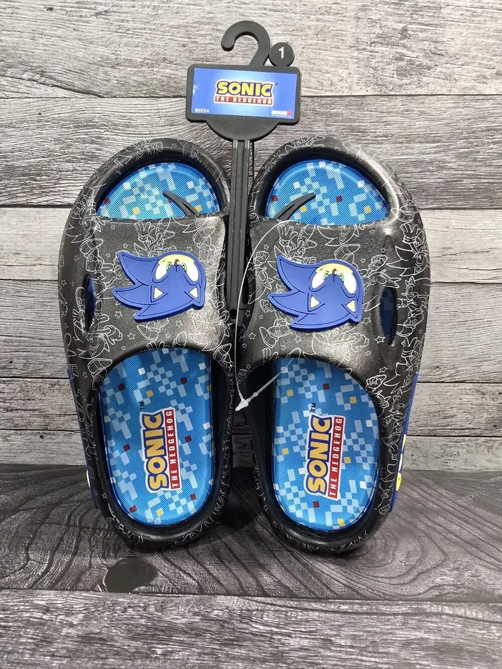 NWT Ground Up Sonic the Hedgehog Boys Comfort Slide Sandals Shoes Size 1